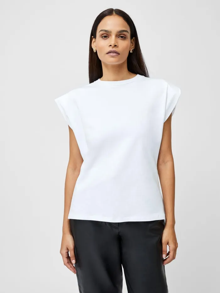 French Connection Rallie Shoulder Pad Tank Top Linen White Woman Tops