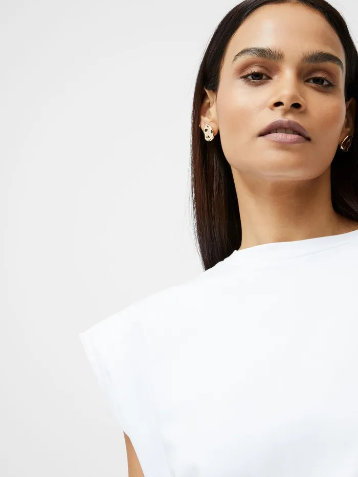 French Connection Rallie Shoulder Pad Tank Top Linen White Woman Tops