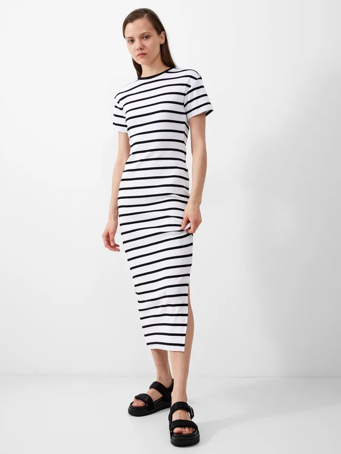 French Connection Rassia Stripe Midi Dress BlackWhite Woman Maxi Dresses