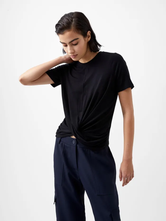 French Connection Rianna Twist Jersey Top Blackout Woman Tops