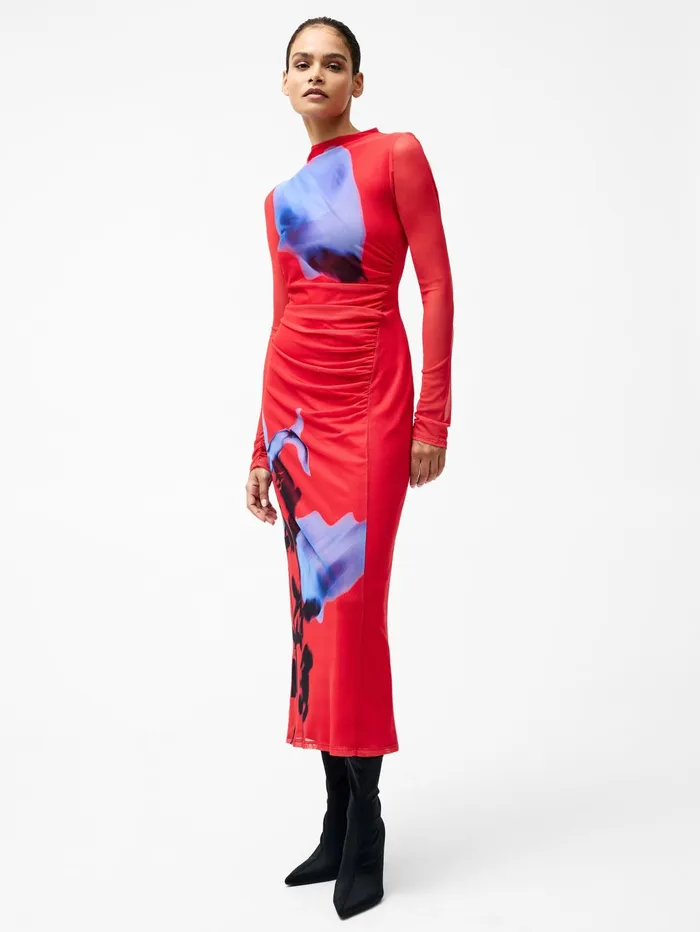 French Connection Smokey Placement Long Sleeve Floral Dress Red Multi Woman Dresses