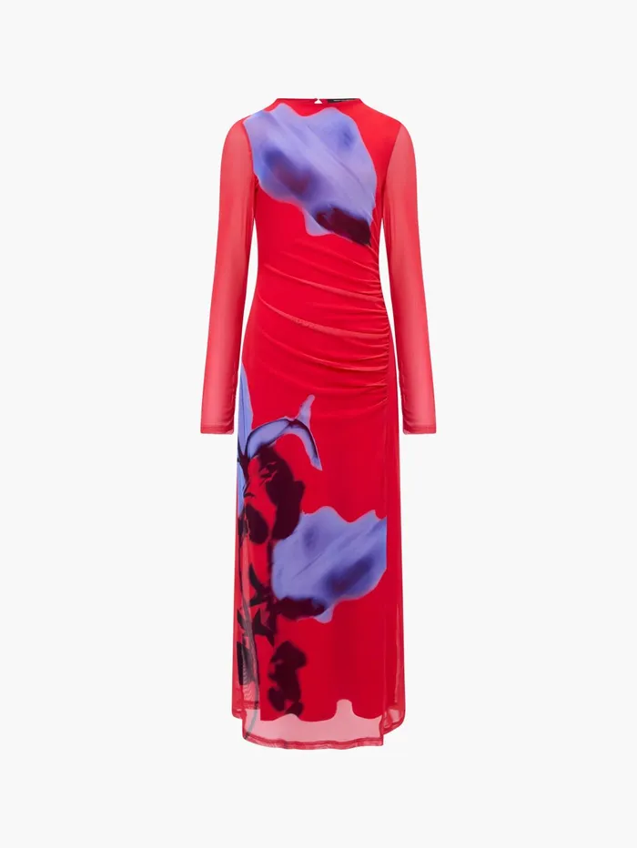 French Connection Smokey Placement Long Sleeve Floral Dress Red Multi Woman Dresses