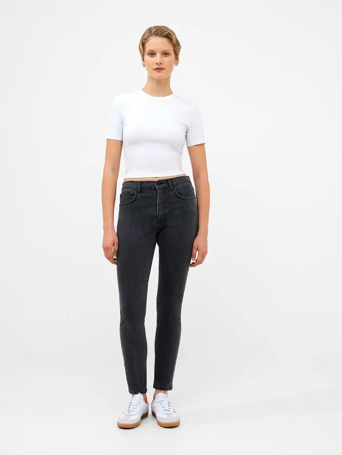 French Connection Soft Stretch Denim High Rise Skinny Jeans 30 Inch Charcoal Woman Trousers