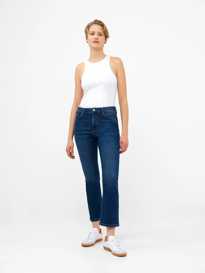 French Connection Stretch Denim Bootcut Ankle Length Jeans 30 Inch Vintage Mid Wash Woman Trousers