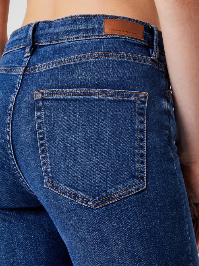French Connection Stretch Denim Bootcut Ankle Length Jeans 30 Inch Vintage Mid Wash Woman Trousers