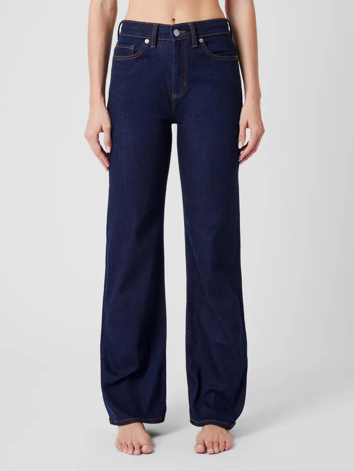 French Connection Stretch Denim Wide Flare Full Length Jeans 34 Inch Clean Indigo Woman Trousers French Connection Stretch Denim Wide Flare Full Length Jeans 34 Inch Clean Indigo Woman Trousers