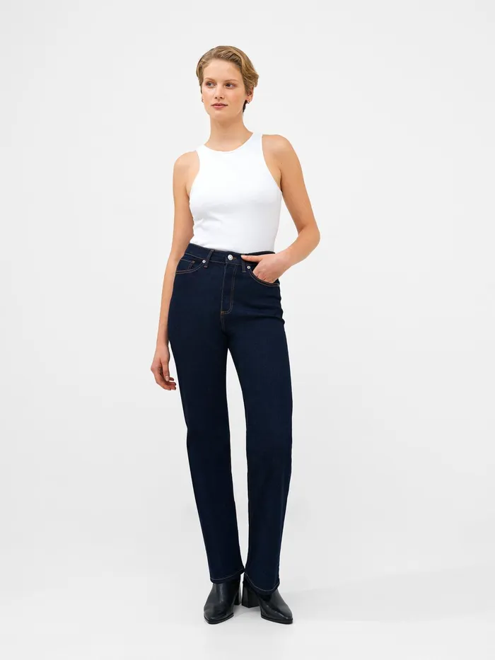 French Connection Stretch Denim Wide Flare Full Length Jeans 34 Inch Clean Indigo Woman Trousers