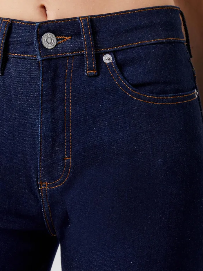 French Connection Stretch Denim Wide Flare Full Length Jeans 34 Inch Clean Indigo Woman Trousers