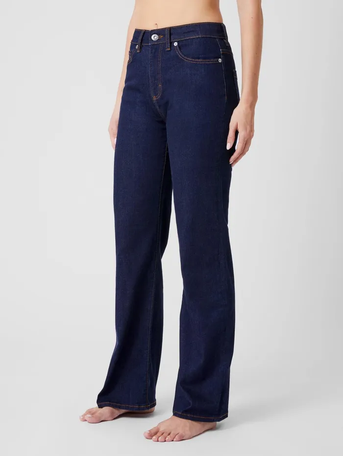 French Connection Stretch Denim Wide Flare Full Length Jeans 34 Inch Clean Indigo Woman Trousers