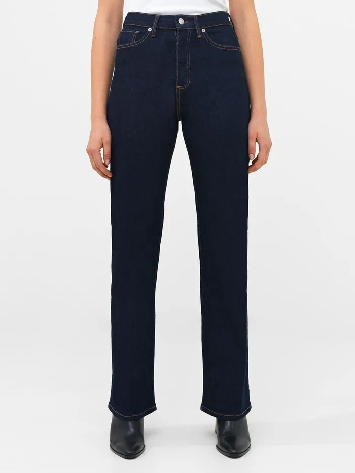 French Connection Stretch Denim Wide Flare Full Length Jeans 34 Inch Clean Indigo Woman Trousers