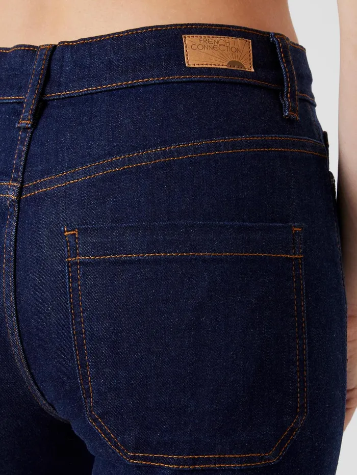 French Connection Stretch Denim Wide Flare Full Length Jeans 34 Inch Clean Indigo Woman Trousers