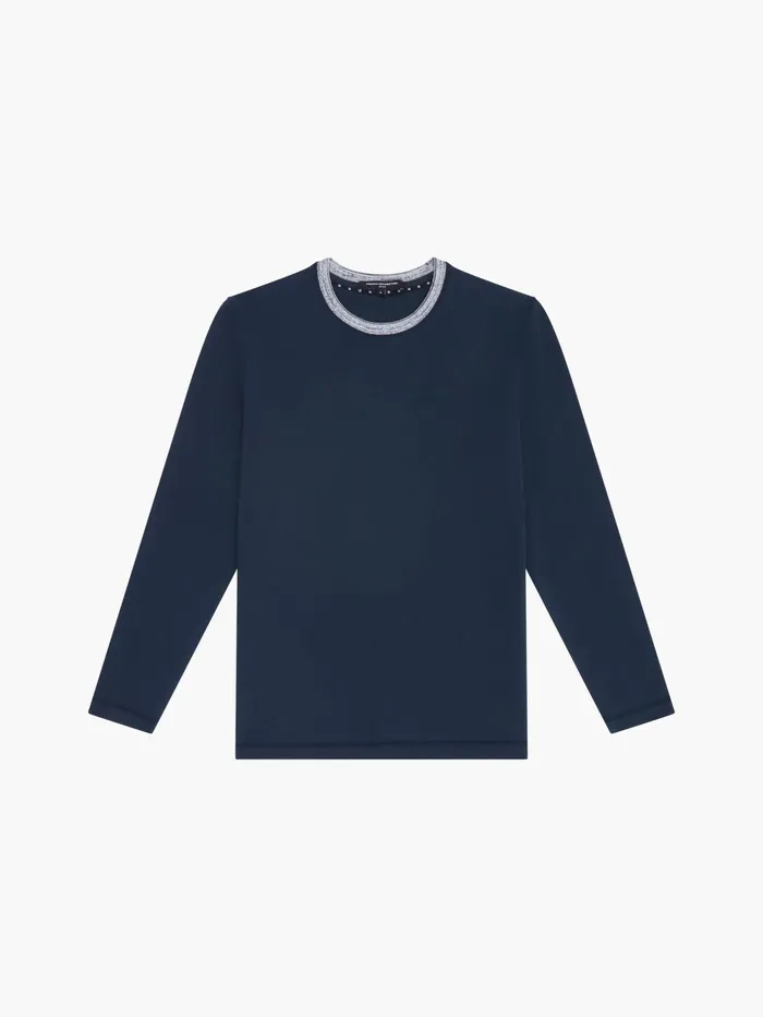 French Connection Stretch Jersey Long Sleeve TShirt Marine Man TShirts and Polo Shirts