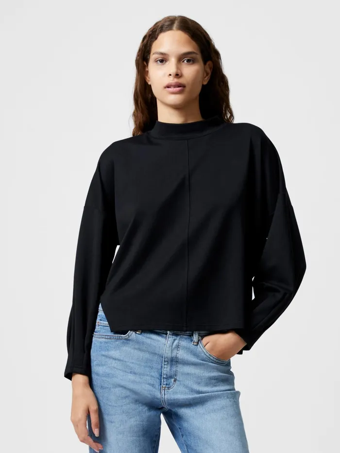 French Connection Turtleneck Cut Long Sleeve Top Black Woman Tops