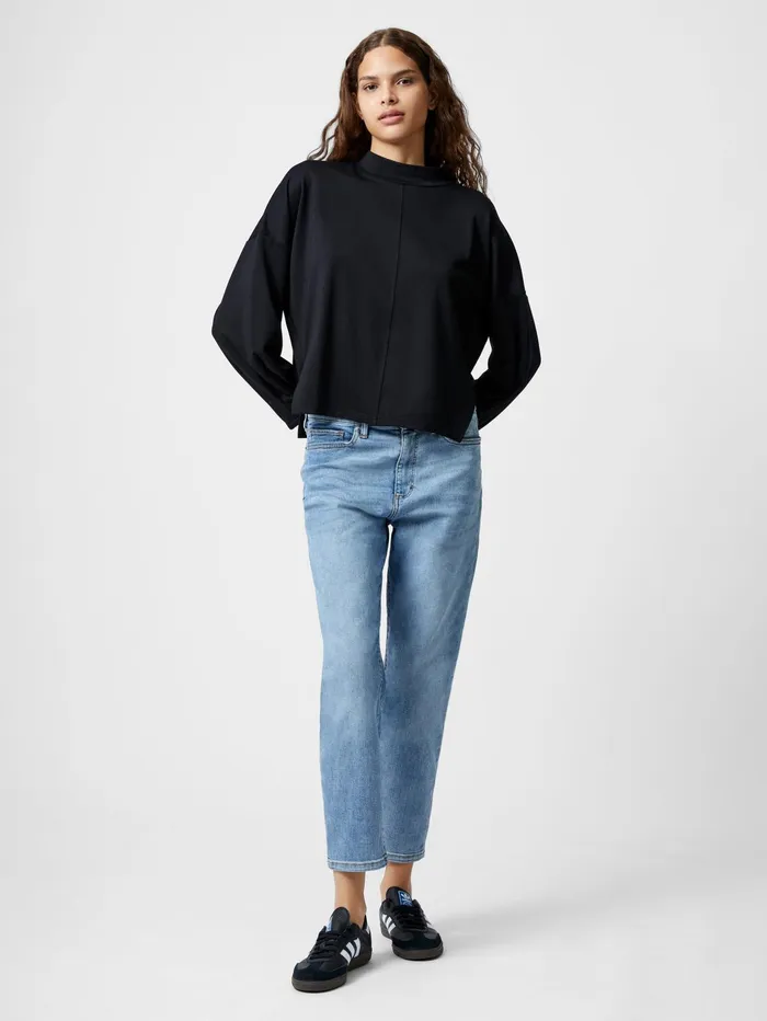 French Connection Turtleneck Cut Long Sleeve Top Black Woman Tops