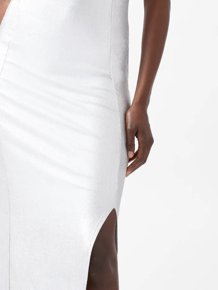 French Connection Vista Ribbed Foil Coated Midi Dress Silver Woman Dresses