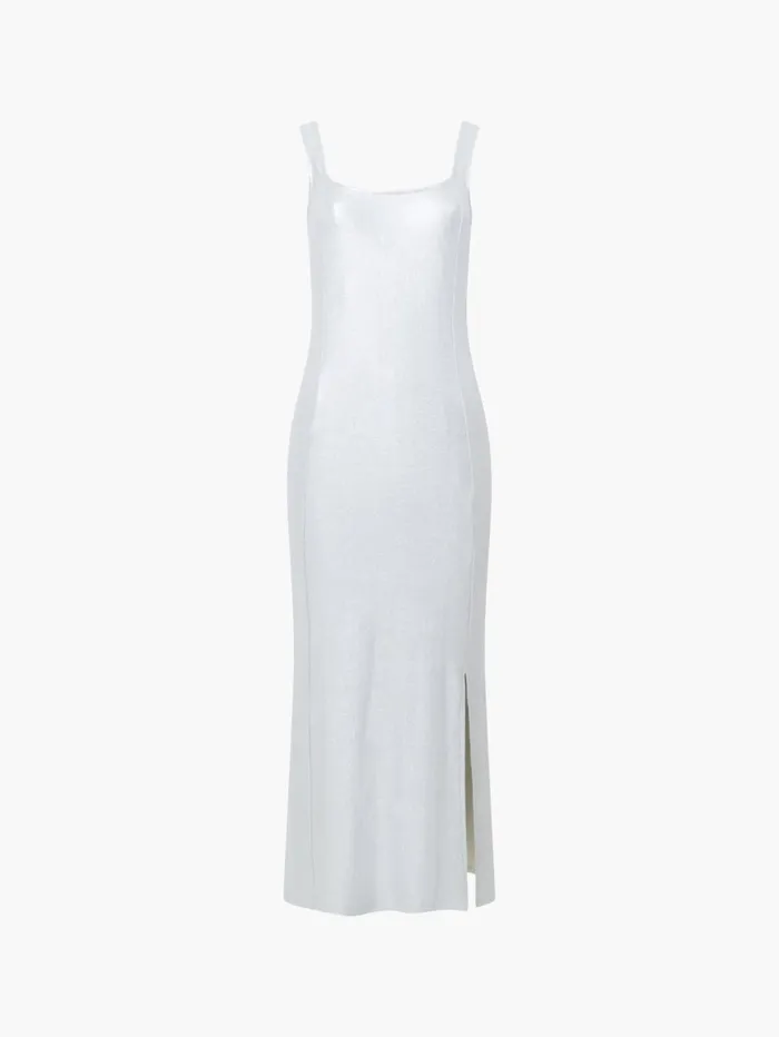 French Connection Vista Ribbed Foil Coated Midi Dress Silver Woman Dresses