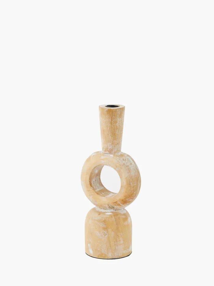 French Connection Wooden Candle Holder Natural Home Home Accessories