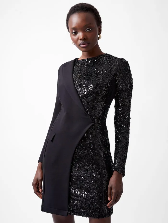 French Connection Xia Ponte Sequin Jersey Blazer Mini Dress Blackout Woman Dresses