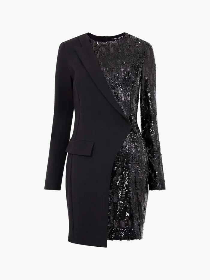 French Connection Xia Ponte Sequin Jersey Blazer Mini Dress Blackout Woman Dresses