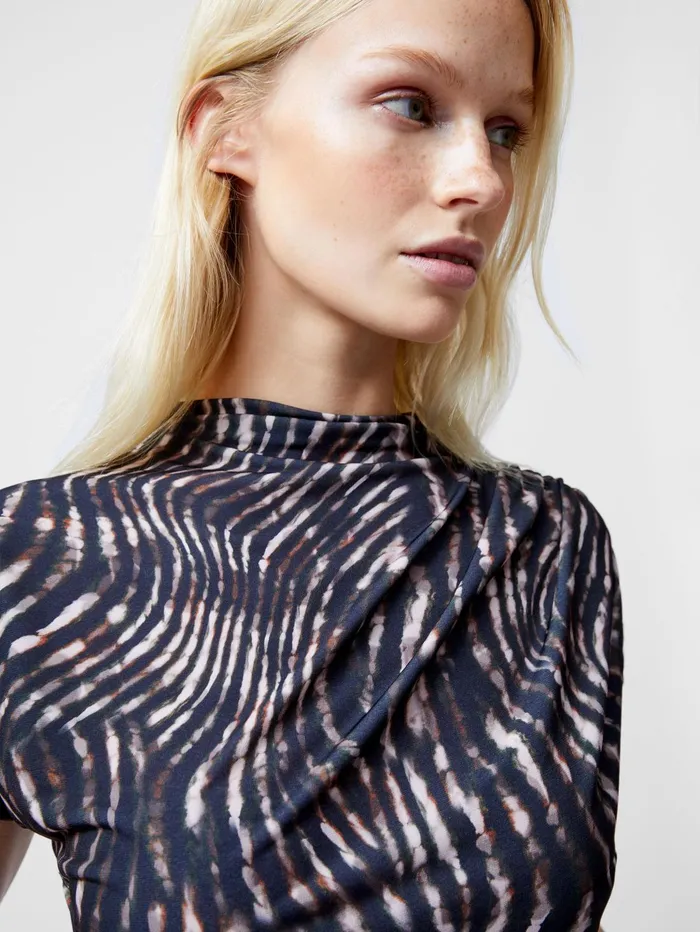French Connection Zina Portia Cap Sleeve Printed Top Brown Multi Woman Tops