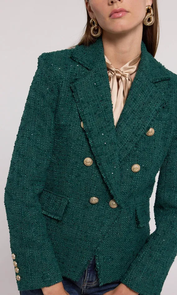 Generation Love Clothing Eliza Tweed Blazer Forest Women Blazers and Jackets