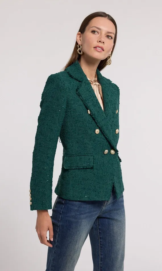 Generation Love Clothing Eliza Tweed Blazer Forest Women Blazers and Jackets