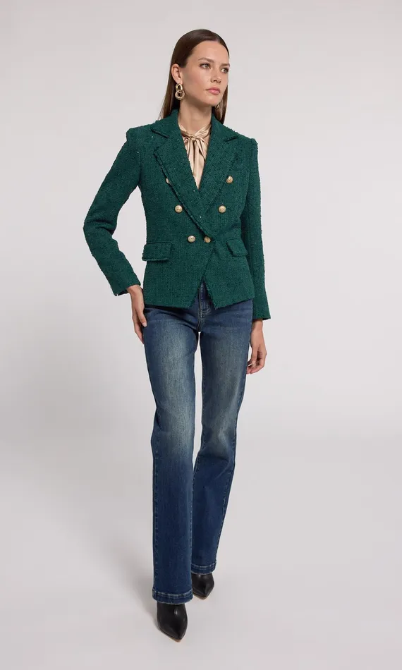 Generation Love Clothing Eliza Tweed Blazer Forest Women Blazers and Jackets