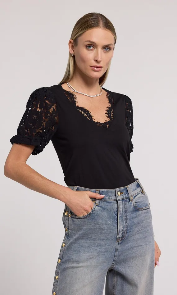 Generation Love Clothing Jess Lace Combo Top Black Women Tops