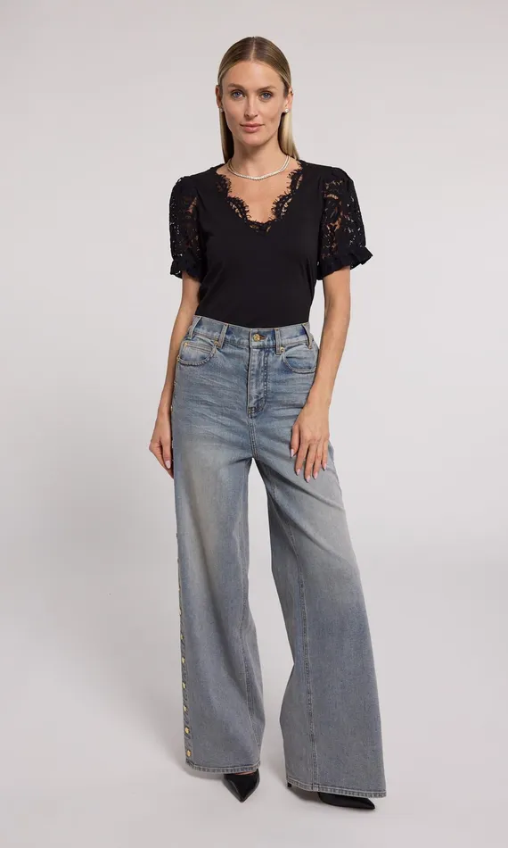 Generation Love Clothing Jess Lace Combo Top Black Women Tops