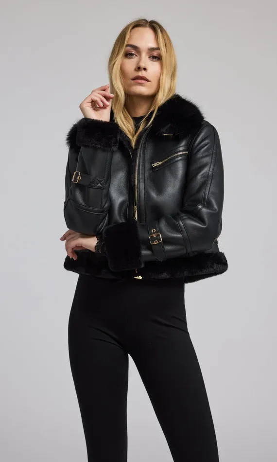 Generation Love Clothing Jude Vegan Fur Shearling Combo Jacket Blackblack Women Outerwear