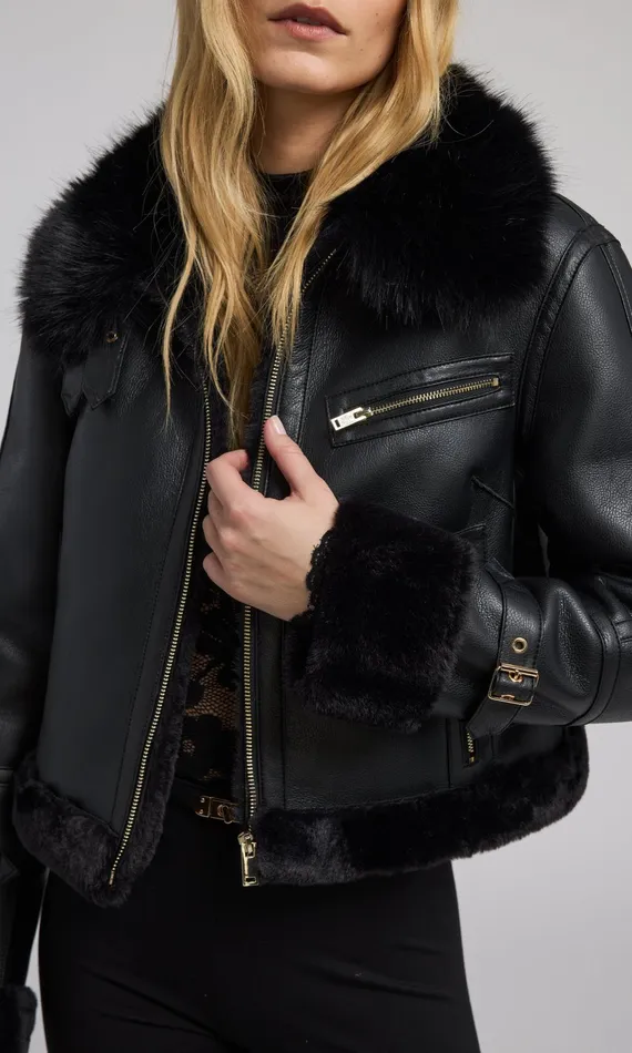 Generation Love Clothing Jude Vegan Fur Shearling Combo Jacket Blackblack Women Outerwear