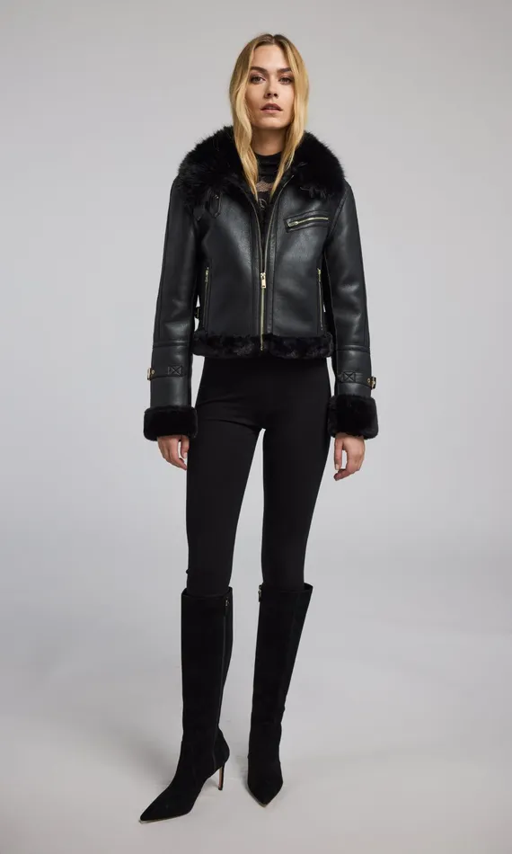 Generation Love Clothing Jude Vegan Fur Shearling Combo Jacket Blackblack Women Outerwear