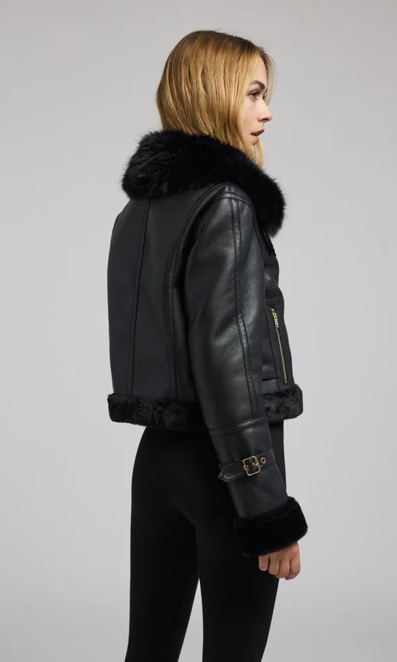Generation Love Clothing Jude Vegan Fur Shearling Combo Jacket Blackblack Women Outerwear