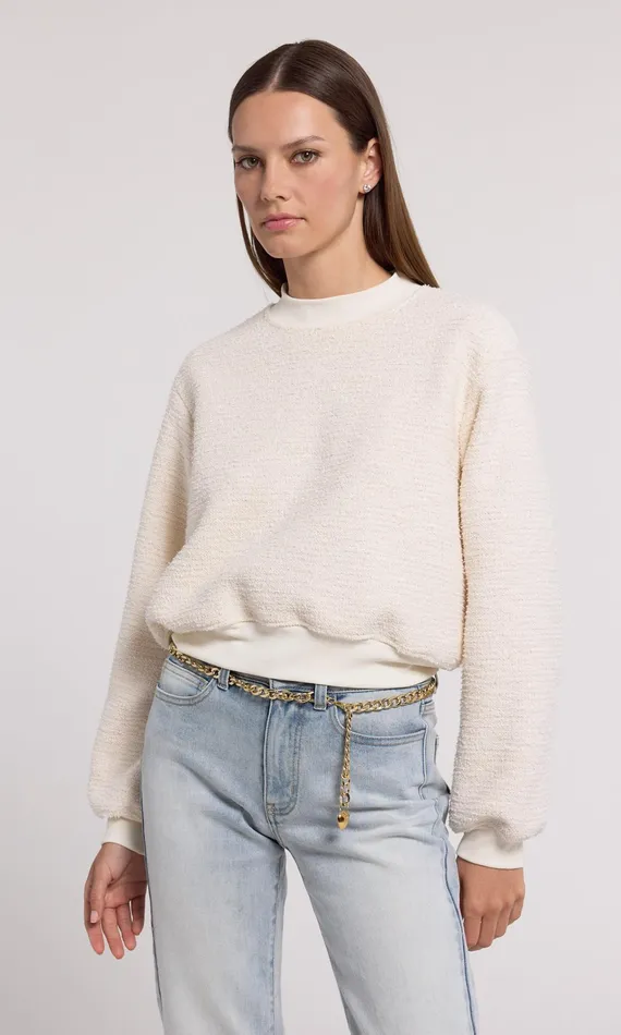 Generation Love Clothing Julie Tweed Sweatshirt Cream Women Sweaters and Sweatshirts