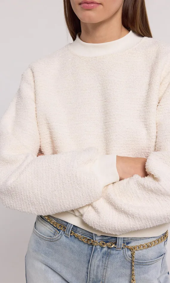 Generation Love Clothing Julie Tweed Sweatshirt Cream Women Sweaters and Sweatshirts
