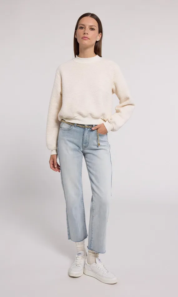 Generation Love Clothing Julie Tweed Sweatshirt Cream Women Sweaters and Sweatshirts