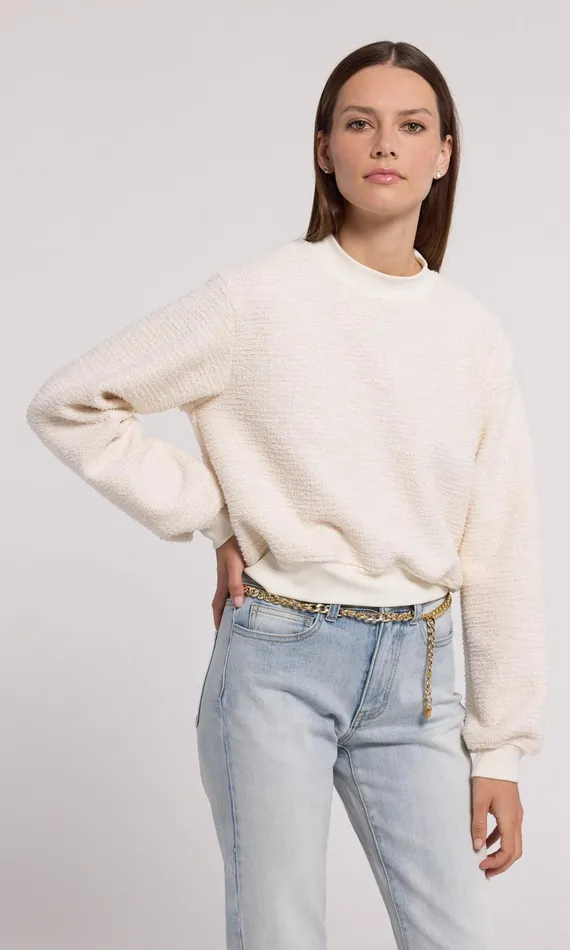 Generation Love Clothing Julie Tweed Sweatshirt Cream Women Sweaters and Sweatshirts