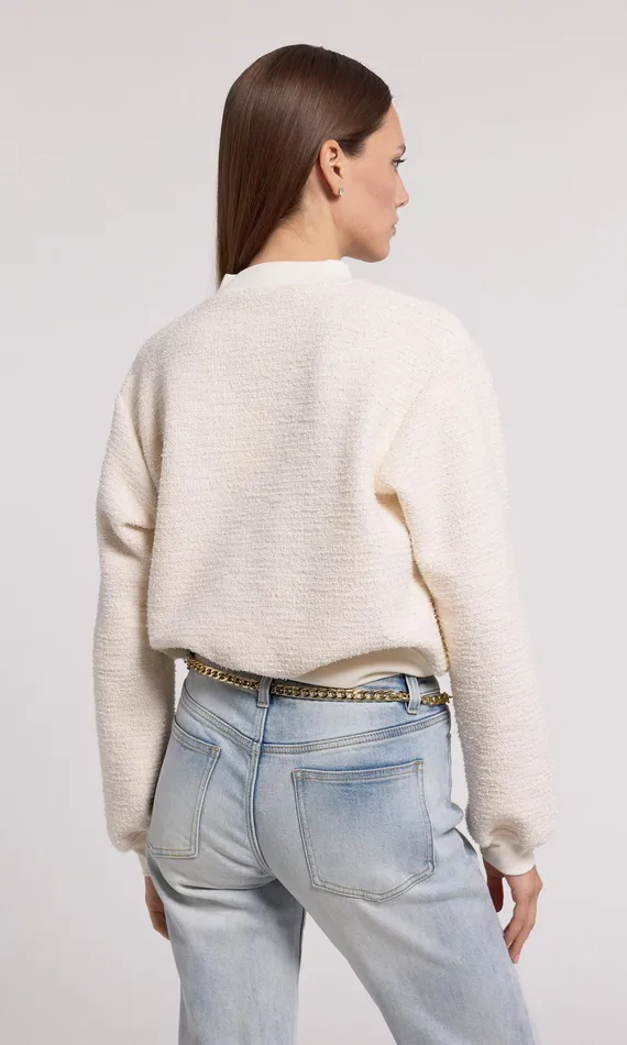 Generation Love Clothing Julie Tweed Sweatshirt Cream Women Sweaters and Sweatshirts