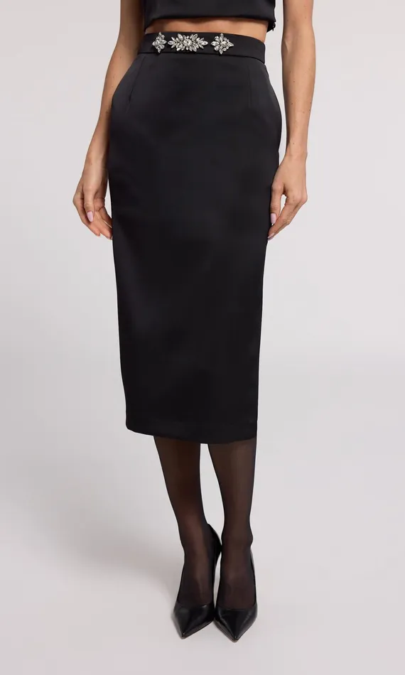 Generation Love Clothing Kori Crystal Embellished Satin Skirt Blackclear Women Skirts