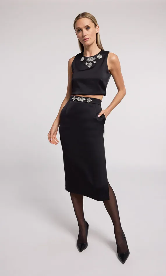 Generation Love Clothing Kori Crystal Embellished Satin Skirt Blackclear Women Skirts
