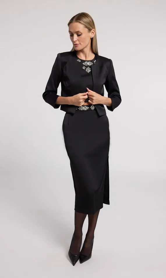 Generation Love Clothing Kori Crystal Embellished Satin Skirt Blackclear Women Skirts