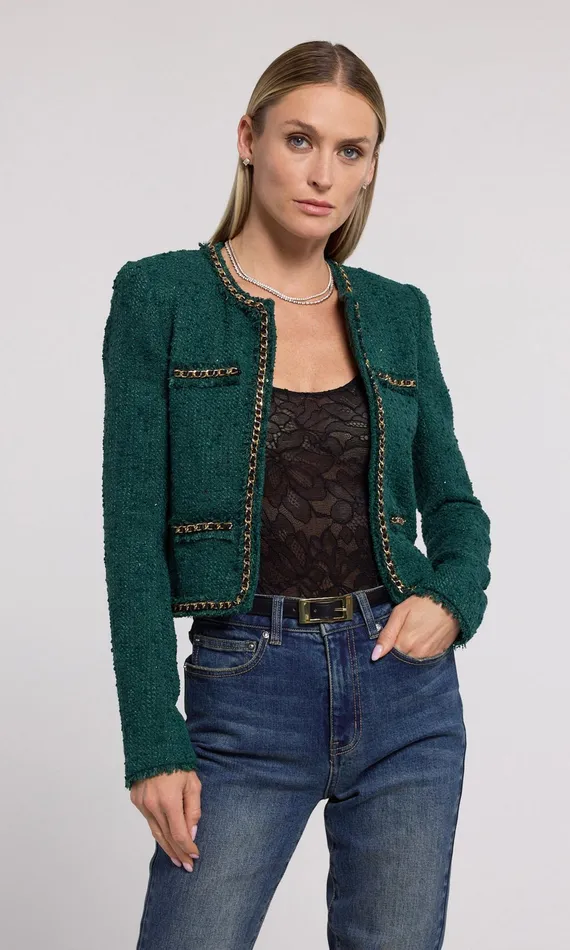 Generation Love Clothing Serena Chain Tweed Blazer Forest Women Blazers and Jackets