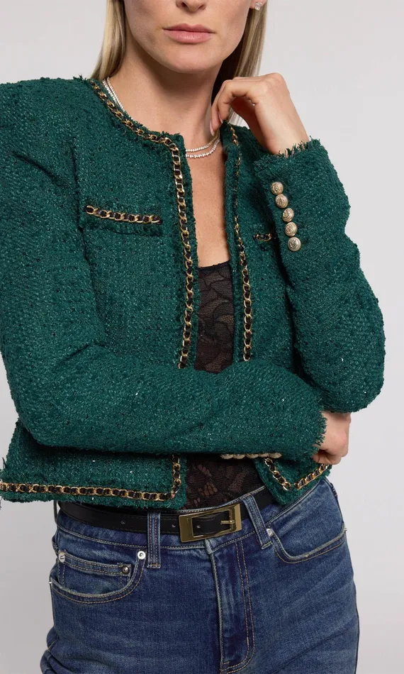 Generation Love Clothing Serena Chain Tweed Blazer Forest Women Blazers and Jackets