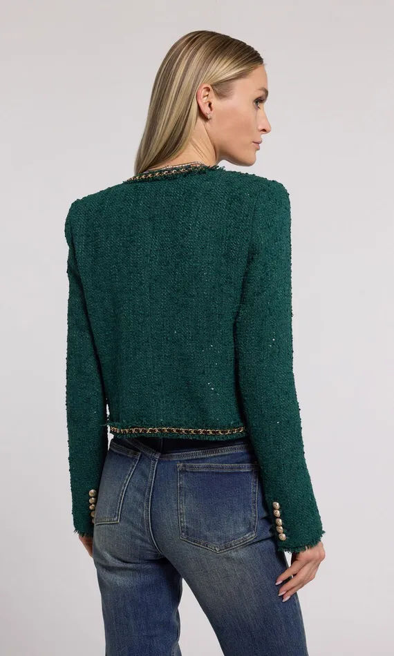 Generation Love Clothing Serena Chain Tweed Blazer Forest Women Blazers and Jackets