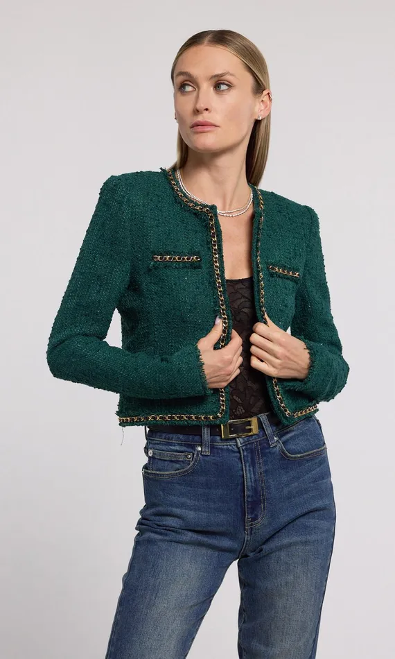 Generation Love Clothing Serena Chain Tweed Blazer Forest Women Blazers and Jackets
