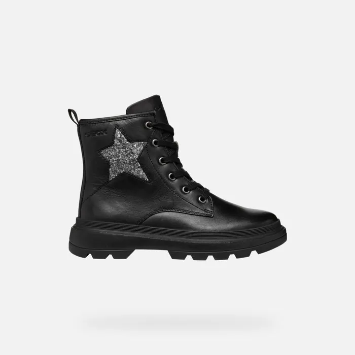 Geox Ankle Boots KIDDARTAH GIRL BlackDark Silver Combat Boots Blackdark Silver 8211 Kids