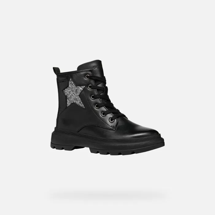 Geox Ankle Boots KIDDARTAH GIRL BlackDark Silver Combat Boots Blackdark Silver 8211 Kids