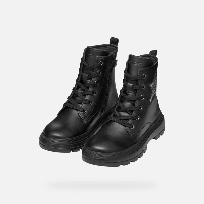 Geox Ankle Boots KIDDARTAH GIRL BlackDark Silver Combat Boots Blackdark Silver 8211 Kids