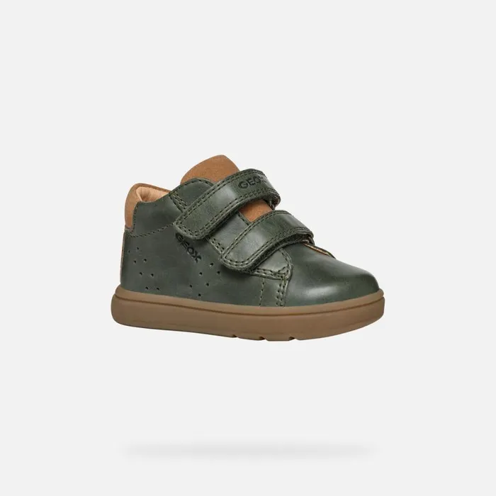 Geox First Steps BIGLIA BABY Dark Green Sneakers With Straps Dark Green 8211 Kids