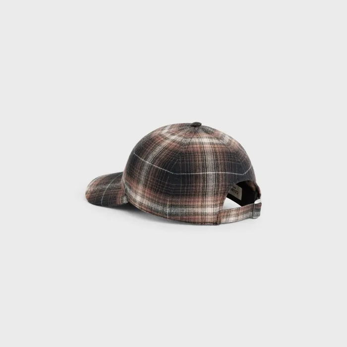 Initial Cap In Checked Cotton Brown Men CELINE HATS AND SOFT ACCESSORIES